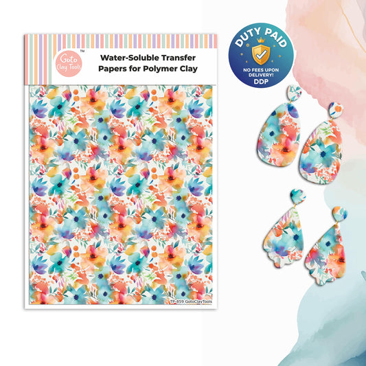 Watercolor Flower Transfer Paper for Polymer Clay #859