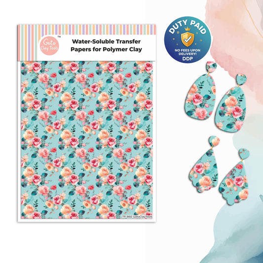 Watercolor Flower Transfer Paper for Polymer Clay #860