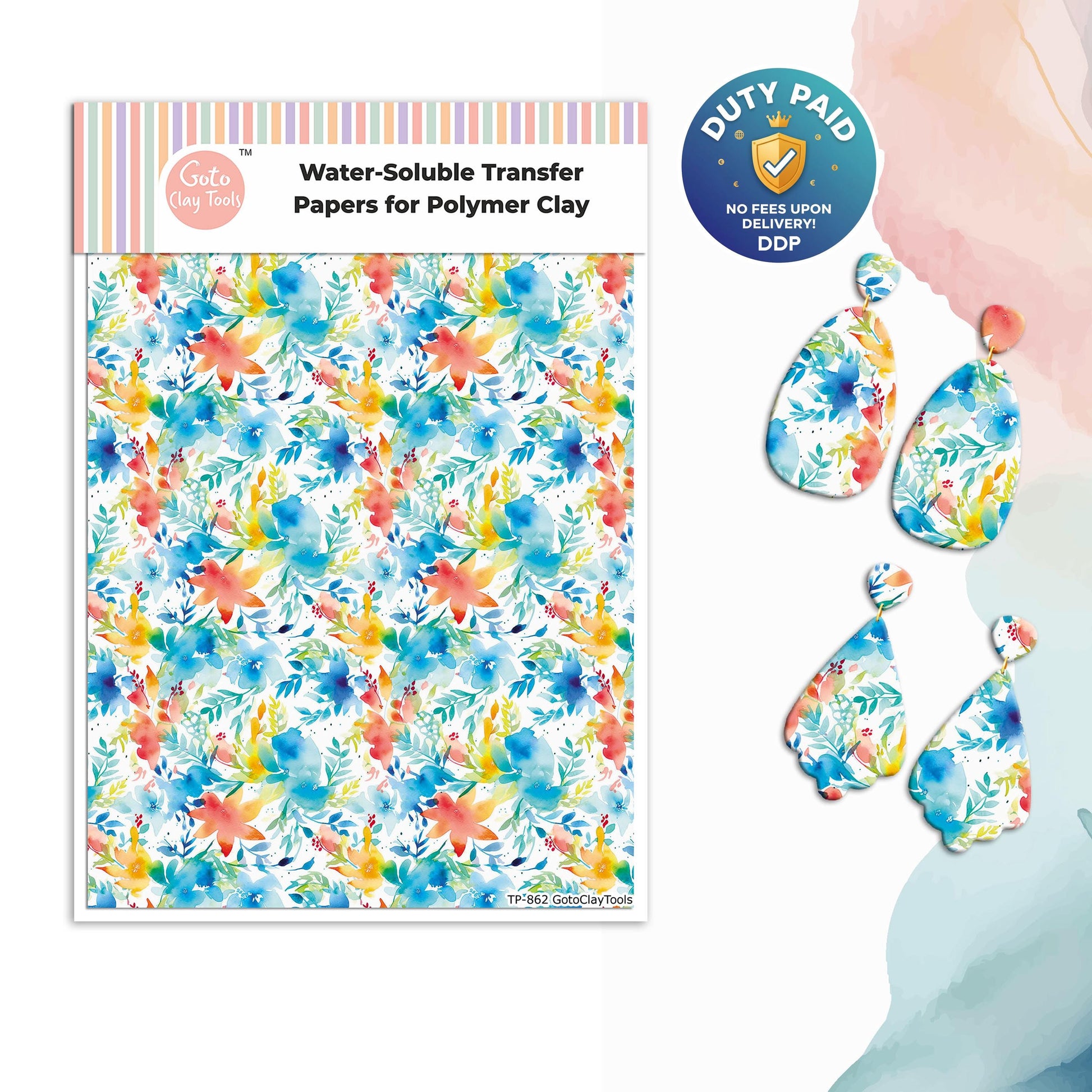 Watercolor Flower Transfer Paper for Polymer Clay: Water Soluble 4x5.5" #862