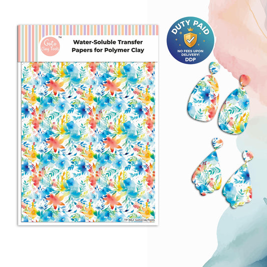 Watercolor Flower Transfer Paper for Polymer Clay: Water Soluble 4x5.5" #862