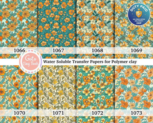 Floral Polymer Clay Transfer Paper: Orange & Yellow, Water Soluble