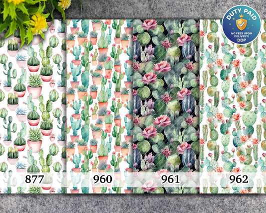 Watercolor Cactus Pattern Transfer Paper for Polymer Clay