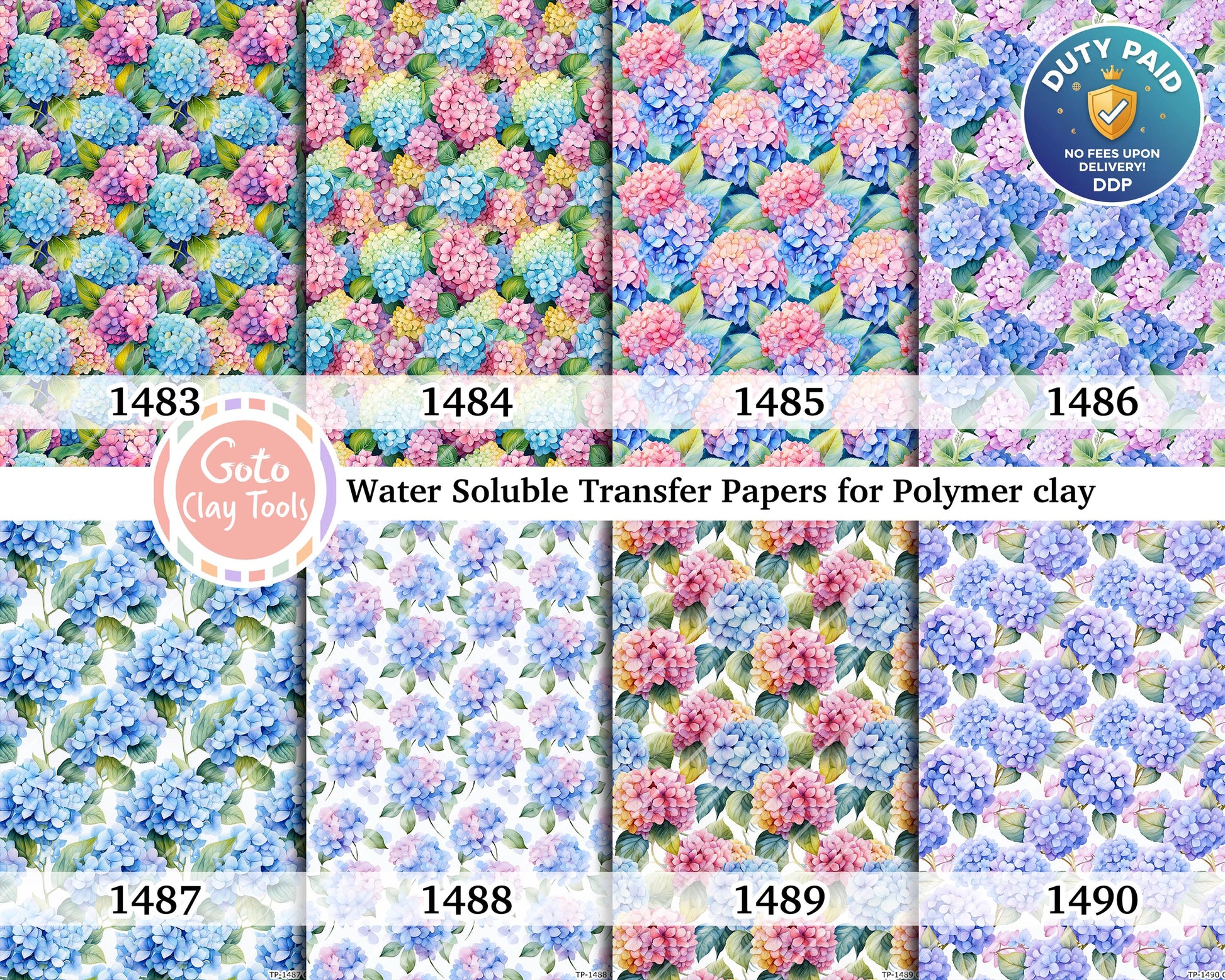 Watercolor Hydrangea Polymer Clay Transfer Paper (4x5.5 inches)