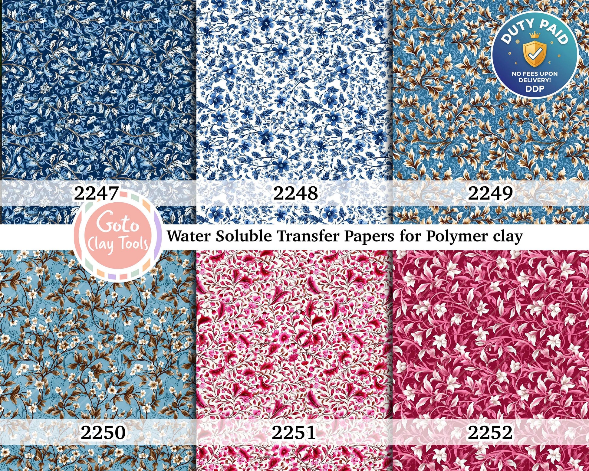 Floral Polymer Clay Transfer Paper: Water Soluble Image Transfers