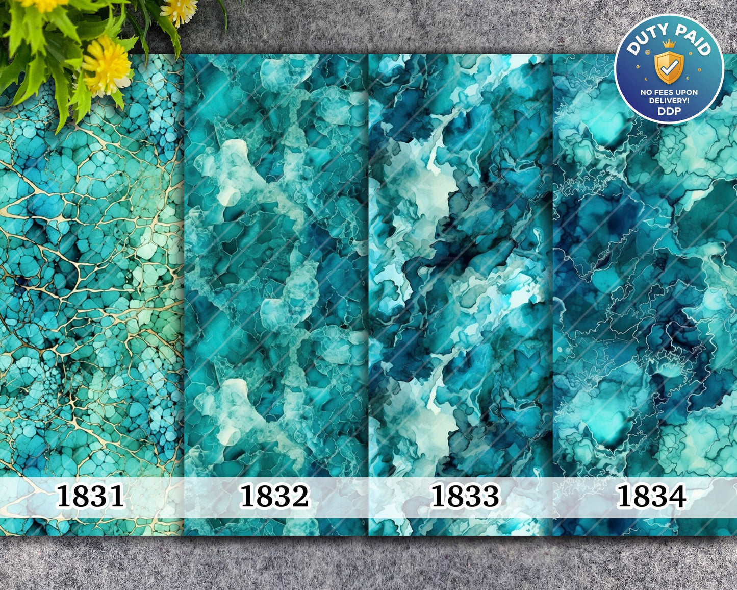 Turquoise Marble Gold Vein Transfer Paper for Polymer Clay