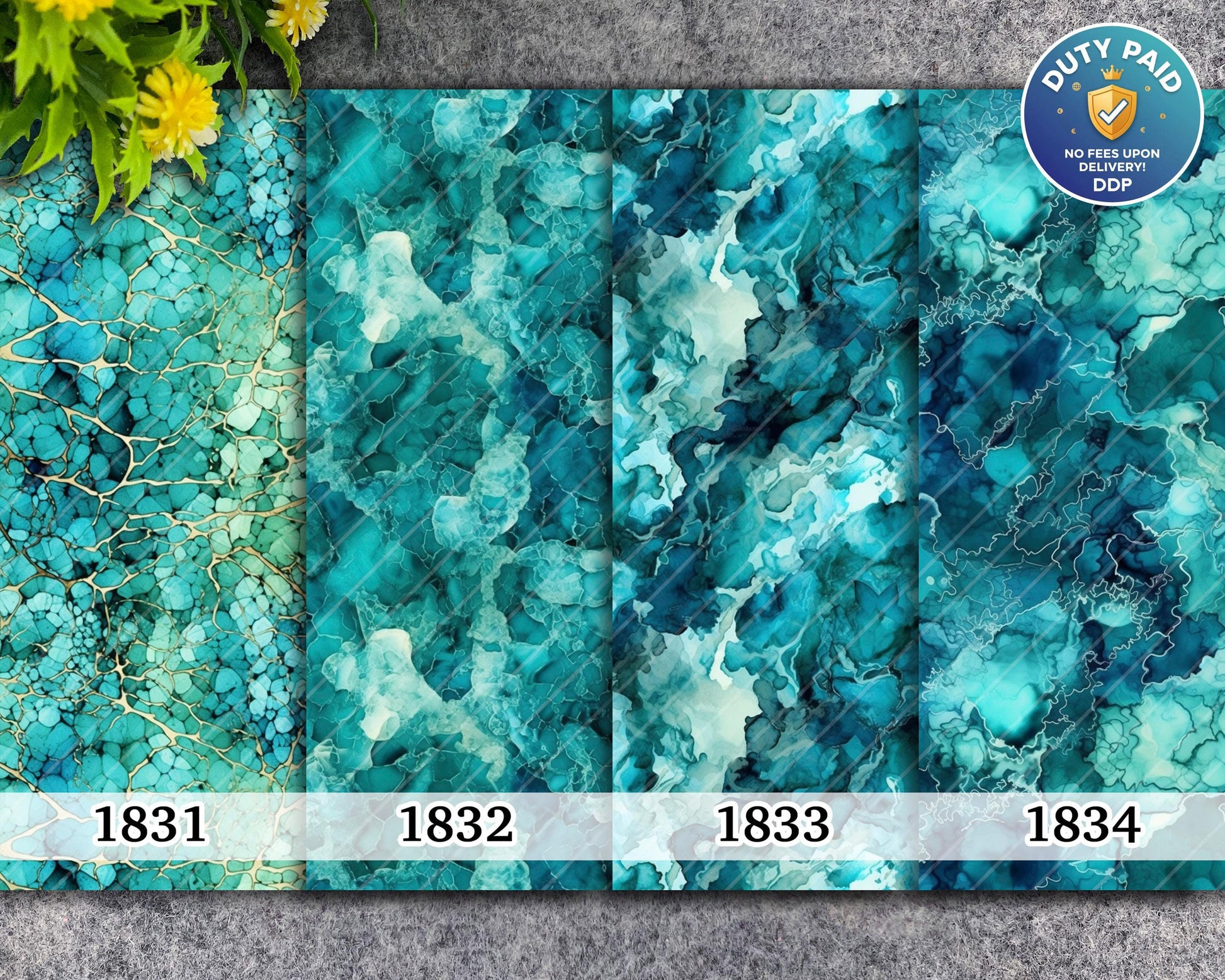 Turquoise Marble Gold Vein Transfer Paper for Polymer Clay
