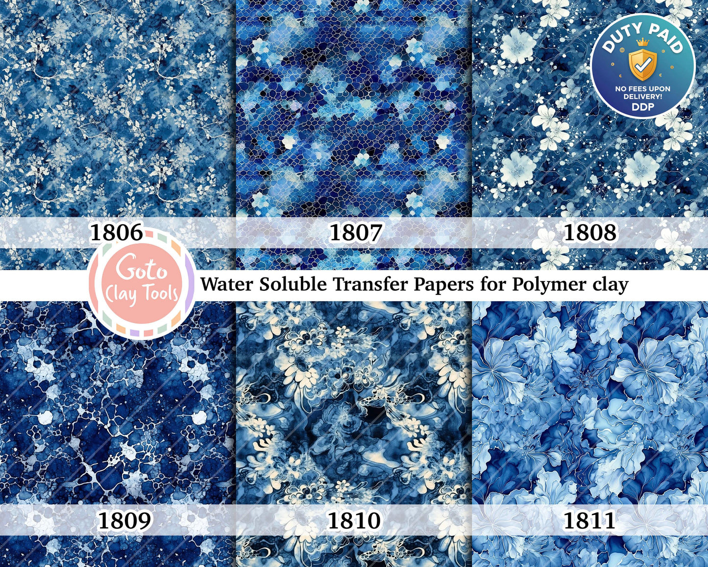 Navy Blue Marble Transfer Paper for Polymer Clay (4x5.5 inches)
