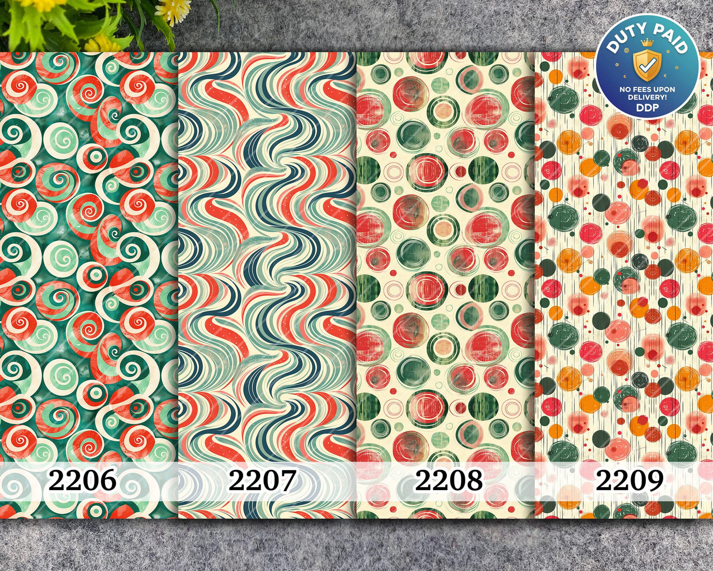 Water soluble Transfer paper for polymer clay, Abstract red and green circle and waves, polymer clay image transfers, magic transfer paper