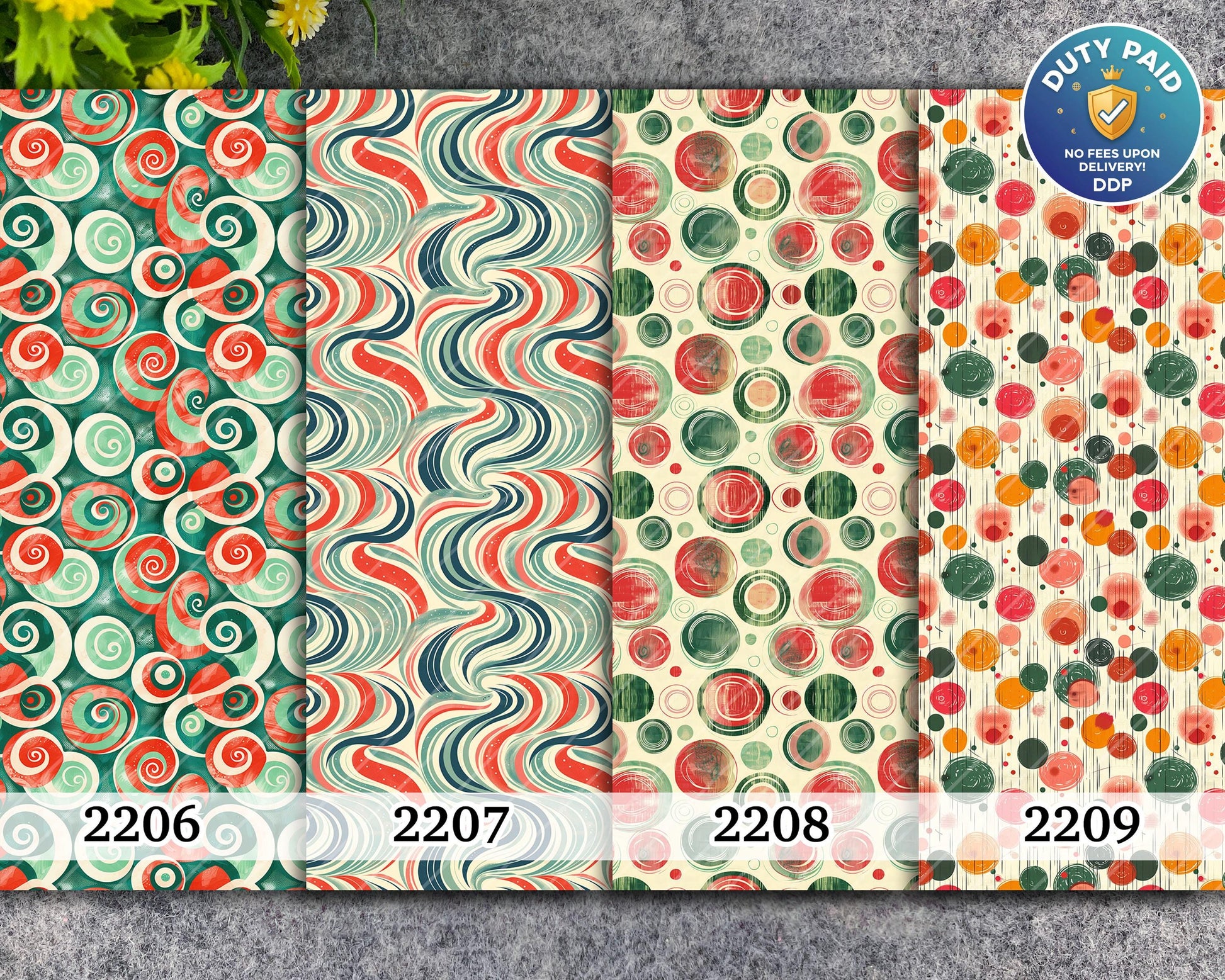 Water soluble Transfer paper for polymer clay, Abstract red and green circle and waves, polymer clay image transfers, magic transfer paper