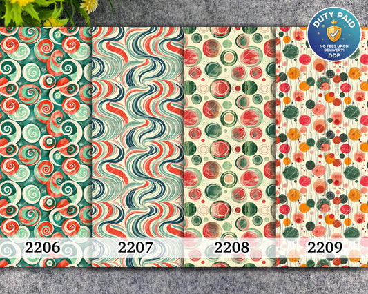 Water soluble Transfer paper for polymer clay, Abstract red and green circle and waves, polymer clay image transfers, magic transfer paper