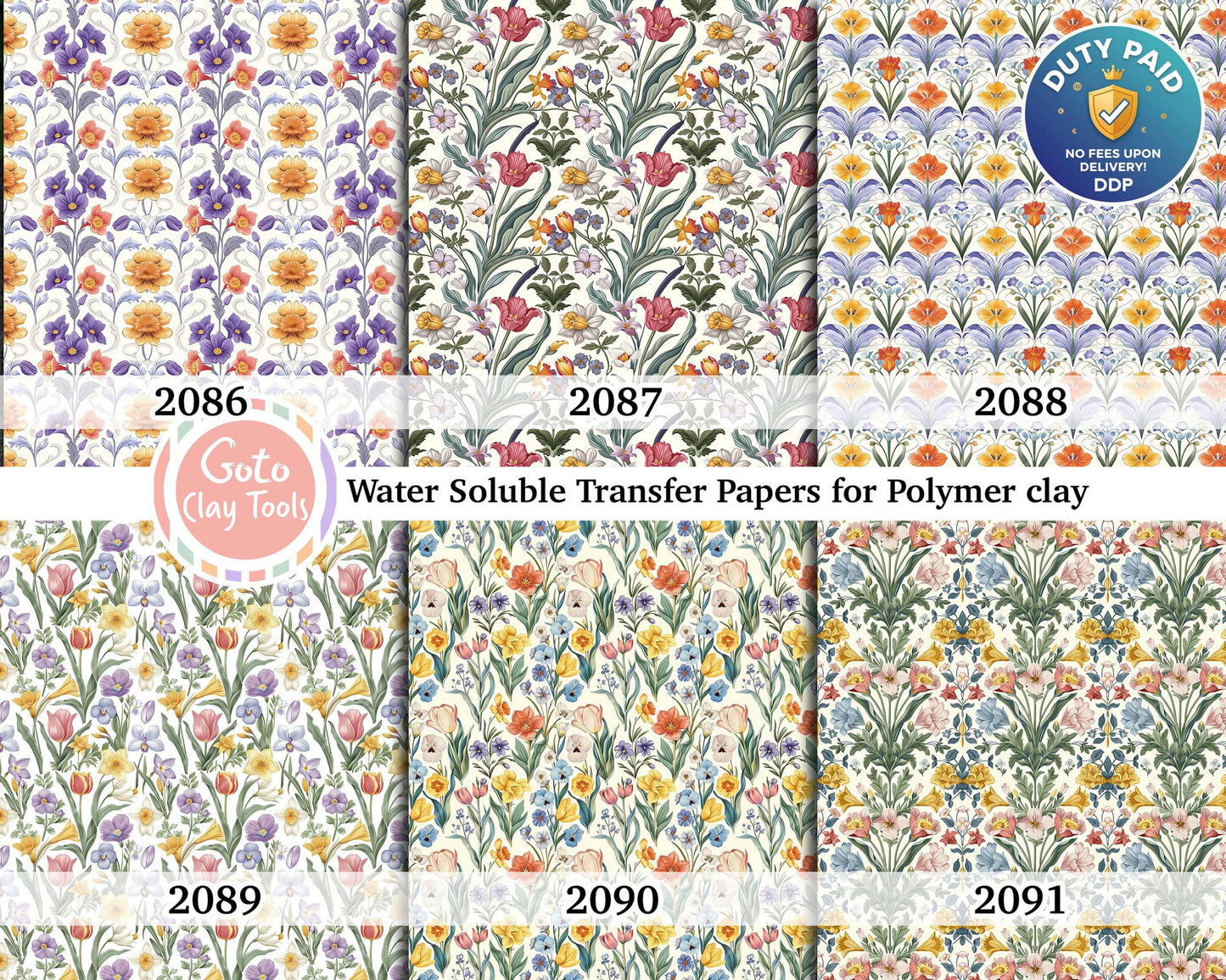 Floral Water Soluble Transfer Paper for Polymer Clay: Vintage Watercolor