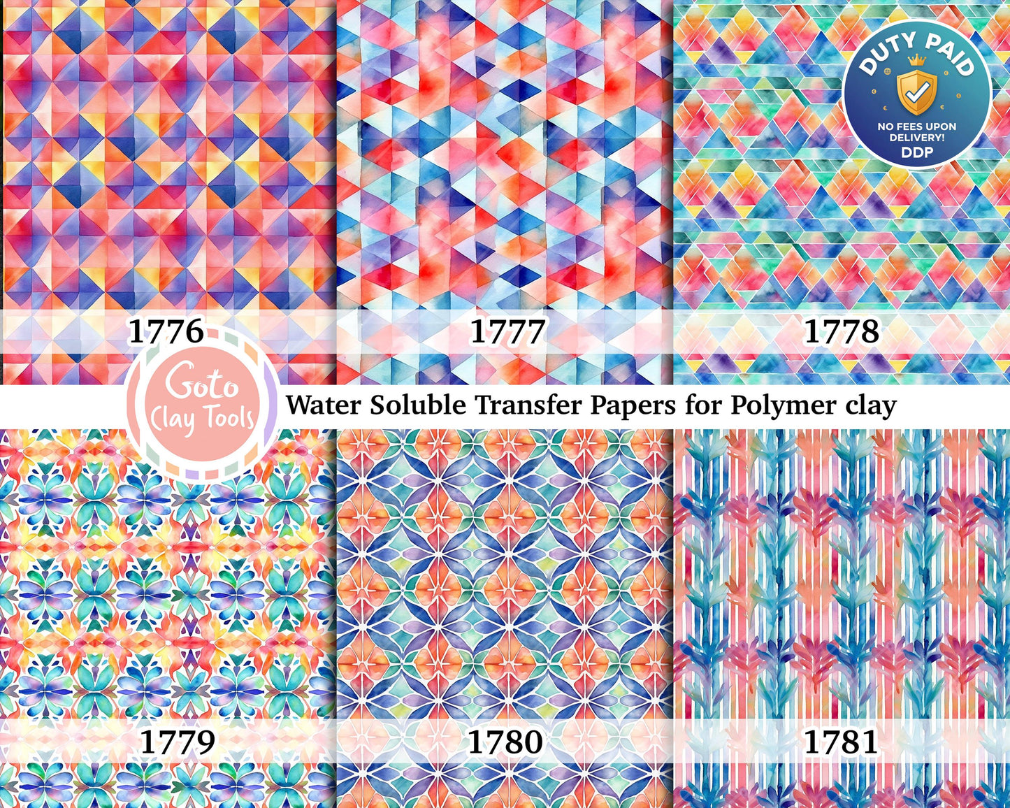 Watercolor Geometric Pattern Transfer Paper for Polymer Clay