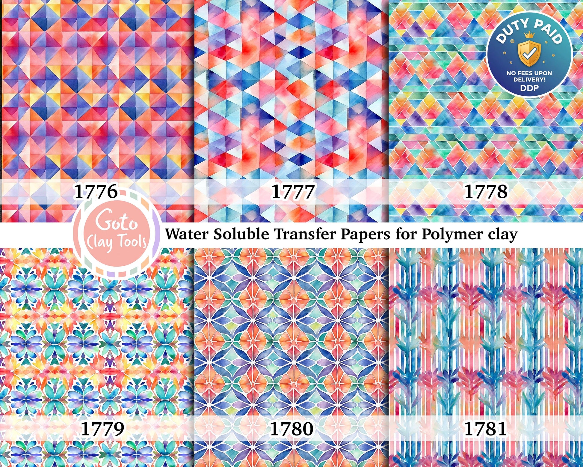 Watercolor Geometric Pattern Transfer Paper for Polymer Clay