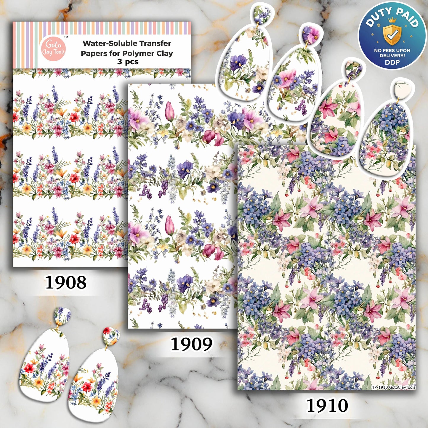 Floral Border Transfer Paper for Polymer Clay (4x5.5 inches)