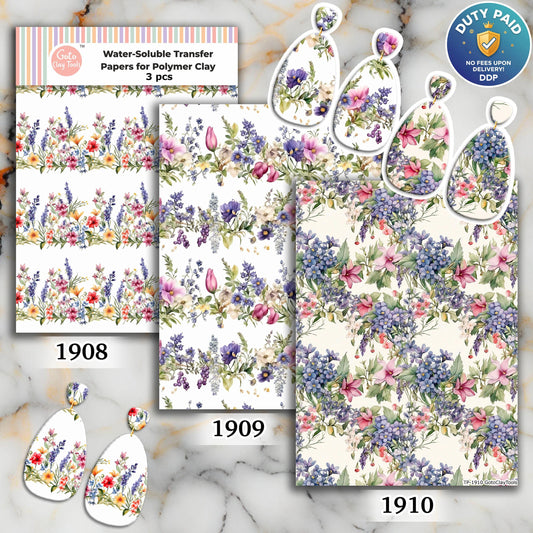 Water soluble Transfer paper for polymer clay, Floral Border, polymer clay image transfers, magic transfer paper