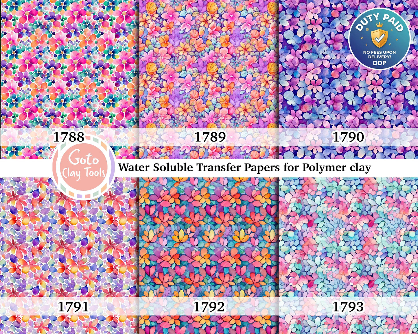 Watercolor Floral Transfer Paper for Polymer Clay (4x5.5 inches)
