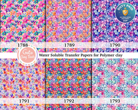 Water soluble Transfer paper for polymer clay, Colorful watercolor floral pattern, polymer clay image transfers, magic transfer paper