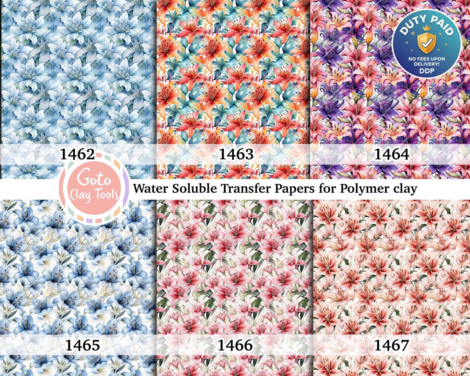 Lily Floral Transfer Paper for Polymer Clay (Water Soluble)