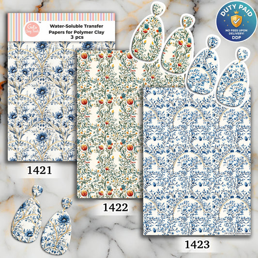 Water soluble Transfer paper for polymer clay, vintage william morris floral pattern, polymer clay image transfers, magic transfer paper