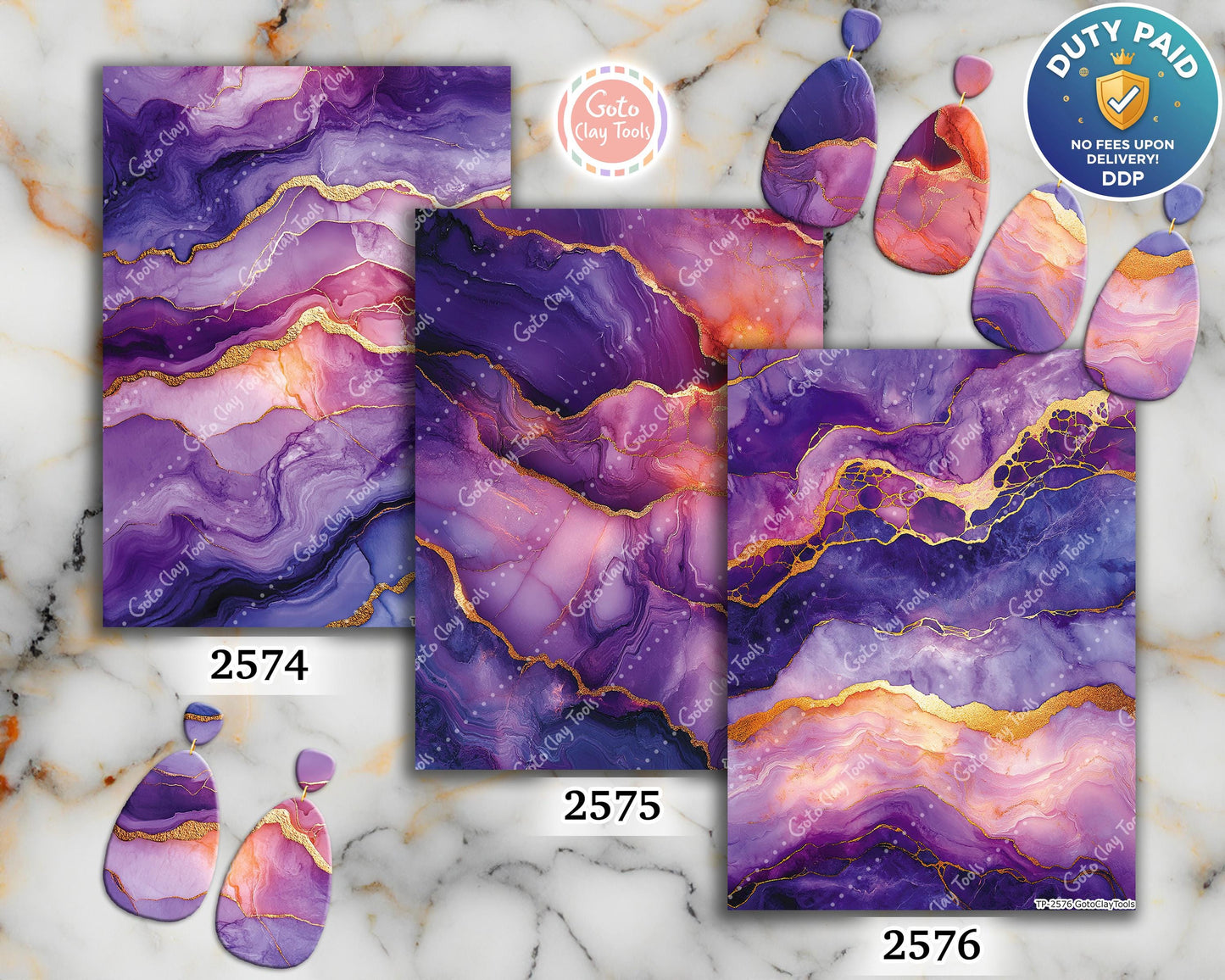 Purple Marble Polymer Clay Transfer Paper: Water Soluble Sheets