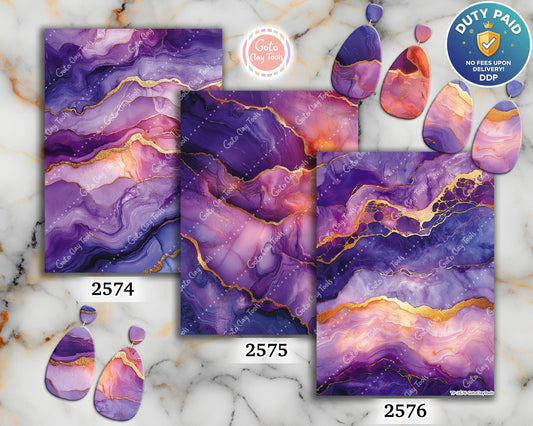Purple Marble Polymer Clay Transfer Paper: Water Soluble Sheets