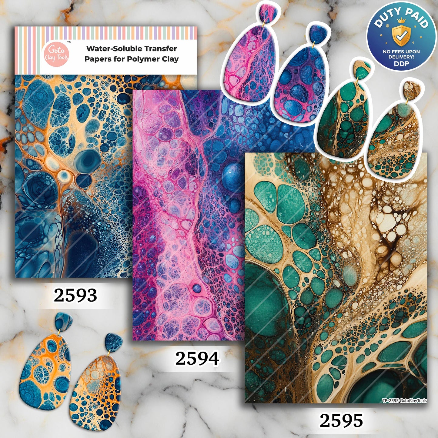 Liquid Cells Transfer paper for polymer Clay Earring Making - Water Soluble Transfer Sheet 4x5.5 in