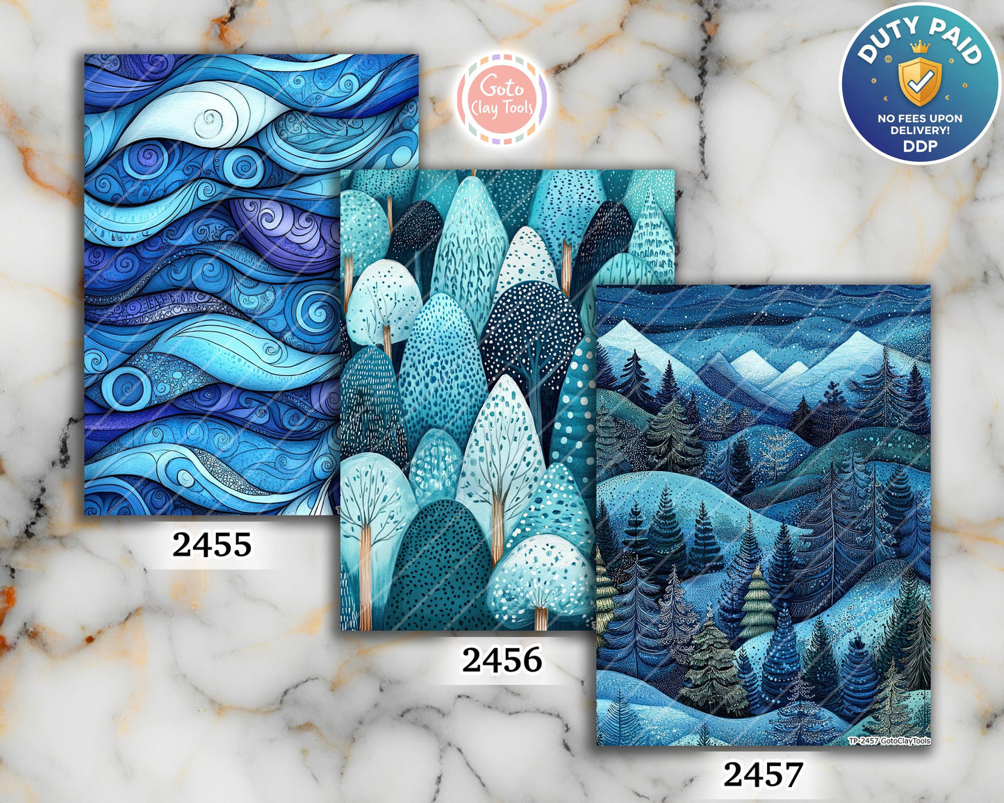 Blue Zentangle Transfer Paper for Polymer Clay (4x5.5 inches)