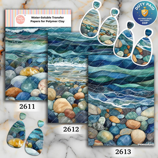 Ocean Waves Water soluble Transfer paper for polymer Clay Earring Making - 4x5.5 in