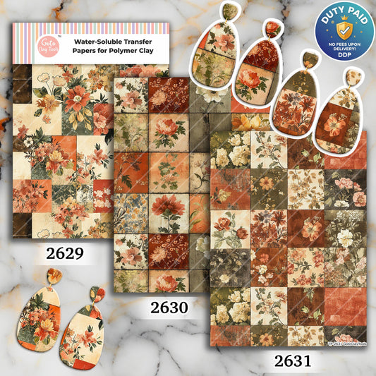 Floral Patches Transfer paper for polymer Clay Earring Making - Water Soluble Transfer Sheet 4x5.5 in