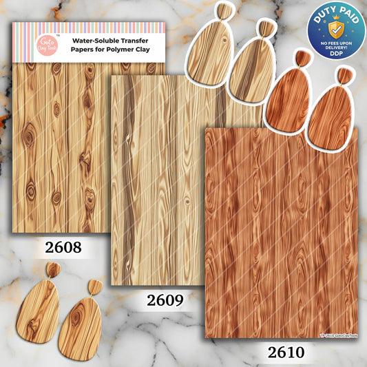 Woodgrain Transfer paper for polymer Clay Earring Making - Water Soluble Transfer Sheet 4x5.5 in