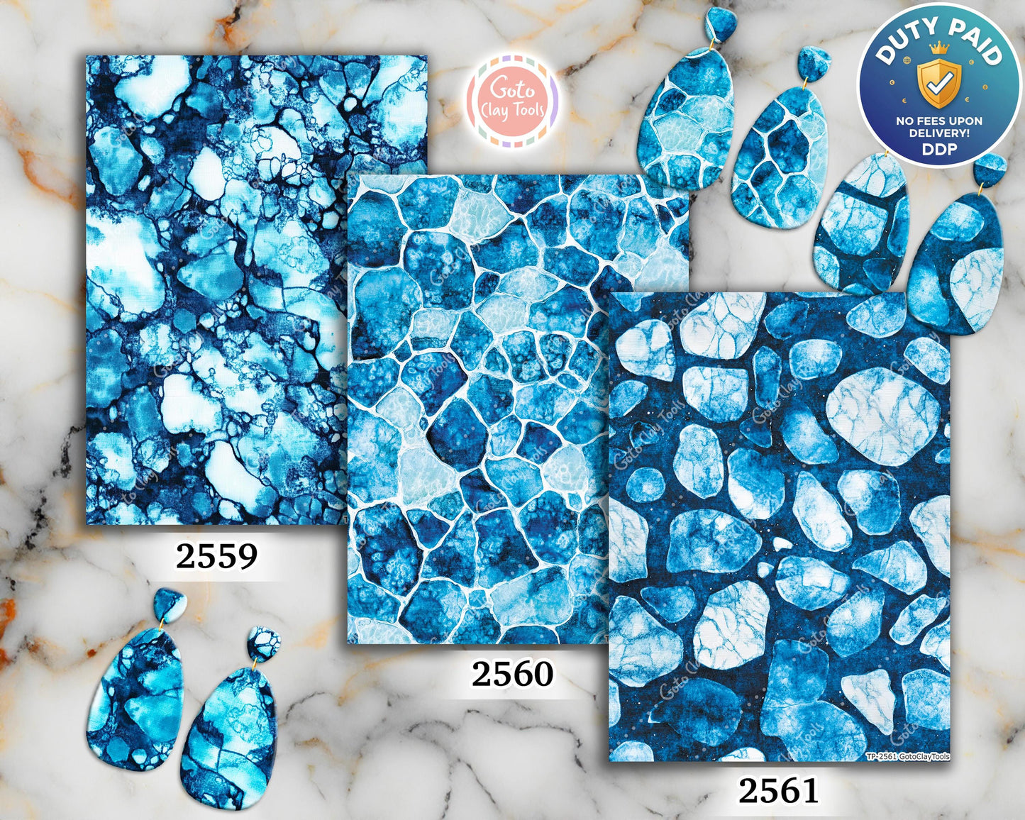 Blue Batik Marble Transfer Paper for Polymer Clay (4x5.5 inches)