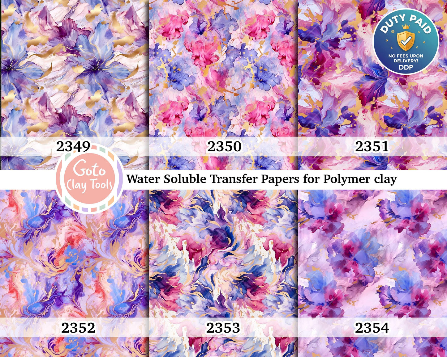 Floral Polymer Clay Transfer Paper: Purple & Pink Liquid Design