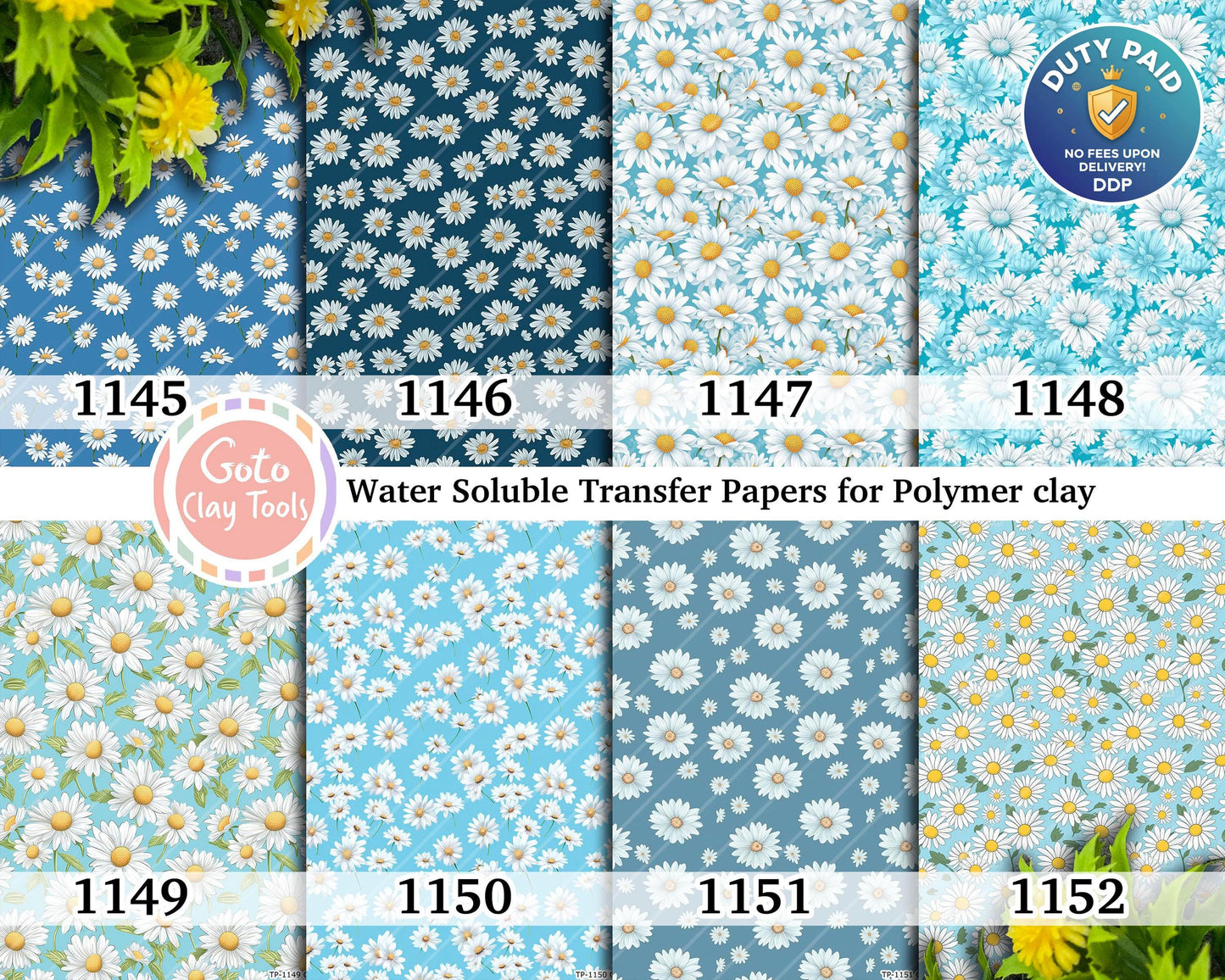 Blue Daisy Transfer Paper for Polymer Clay: Water Soluble 4x5.5"