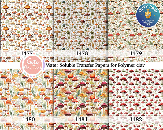 Mushroom Pattern Water Soluble Transfer Paper for Polymer Clay