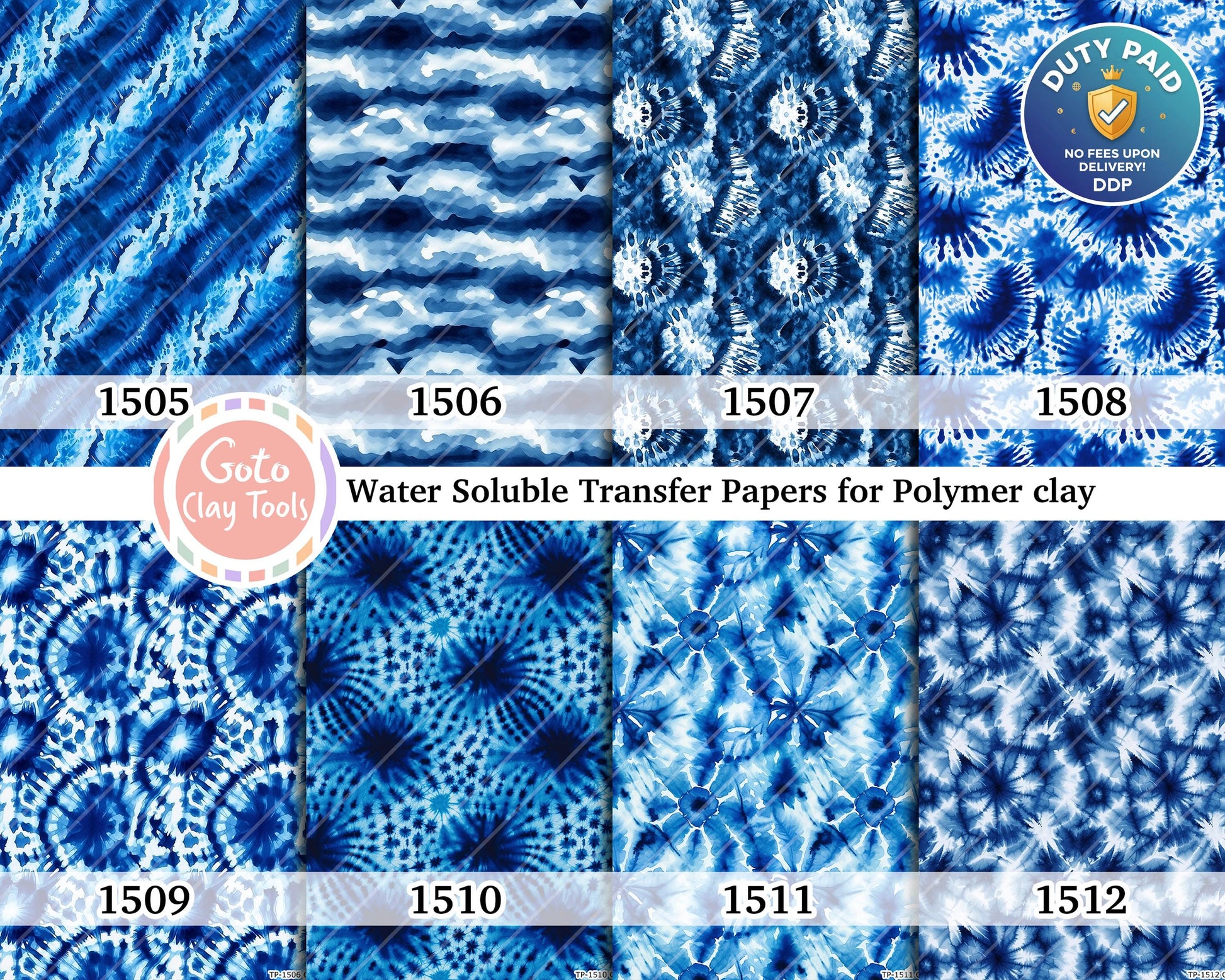 Navy Blue Tie Dye Transfer Paper for Polymer Clay (4x5.5 inches)