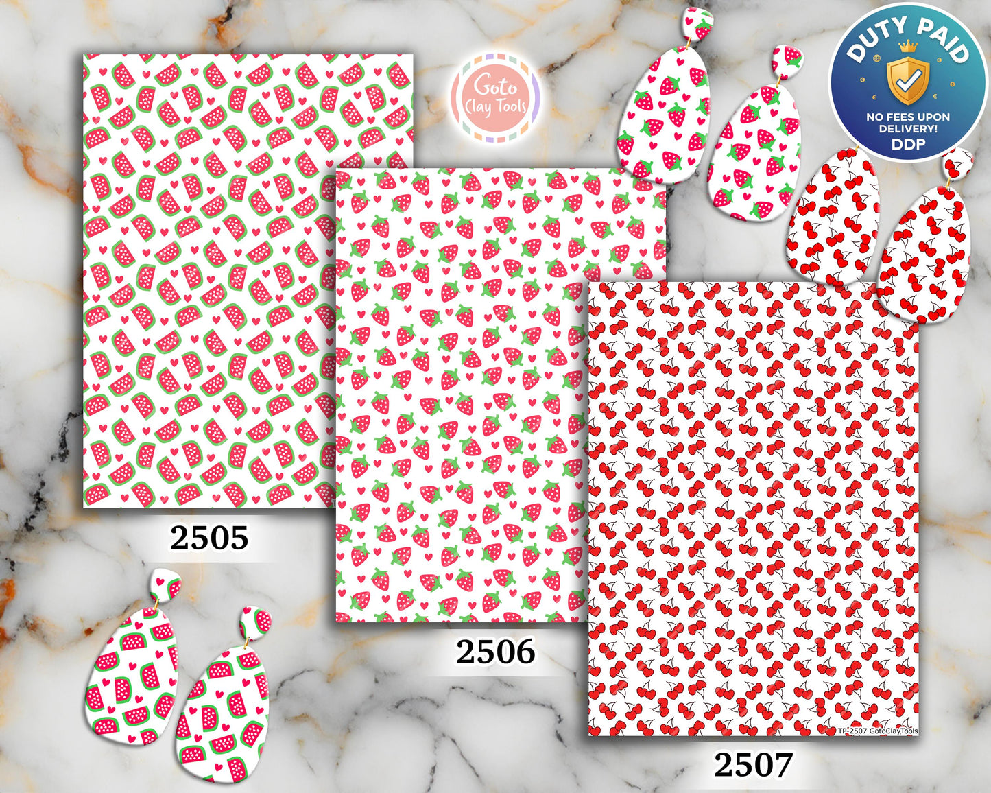 Strawberry Cherry Polymer Clay Transfer Sheet: Water Soluble Paper