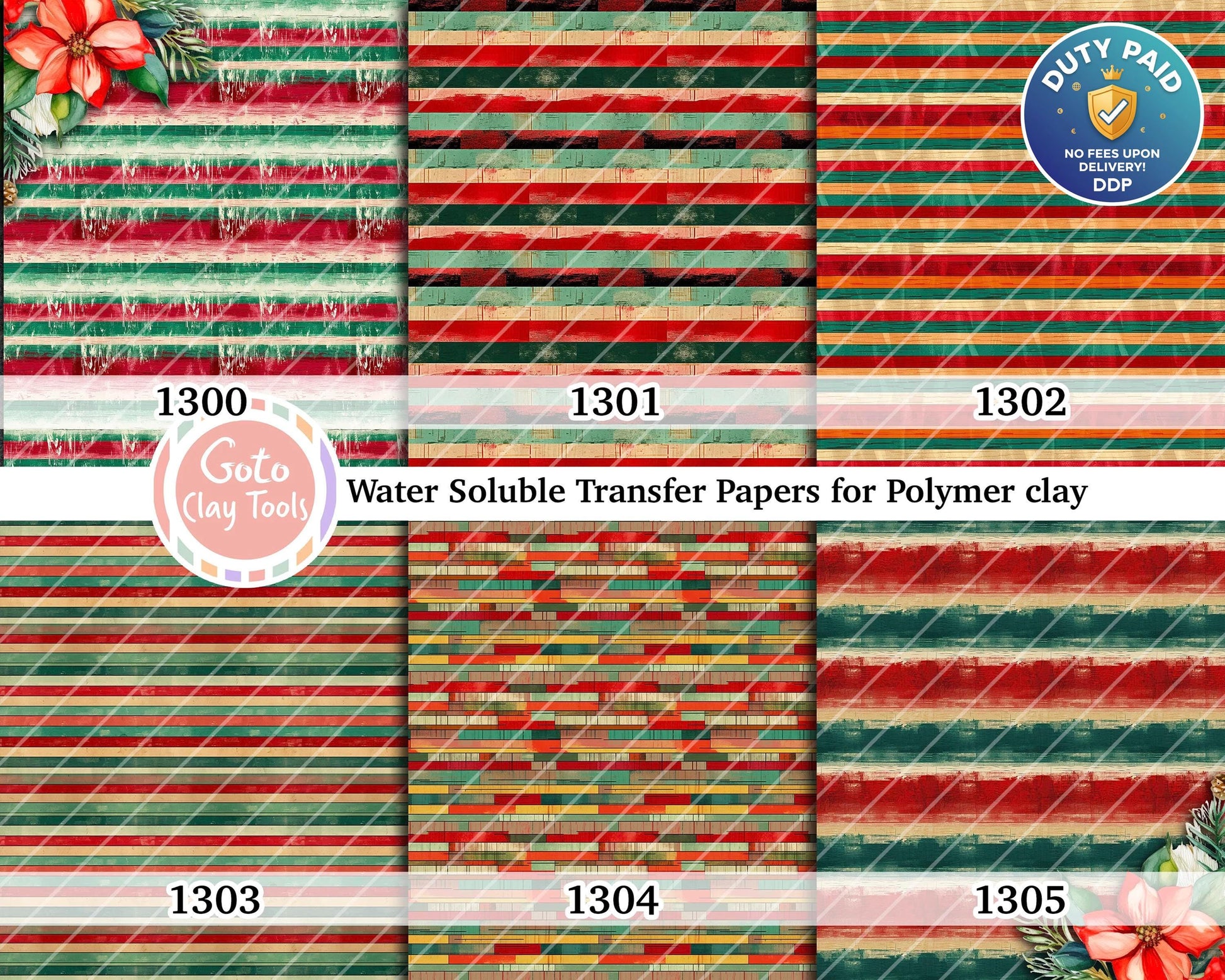 Christmas Stripes Polymer Clay Transfer Paper: Water Soluble (4x5.5 in)