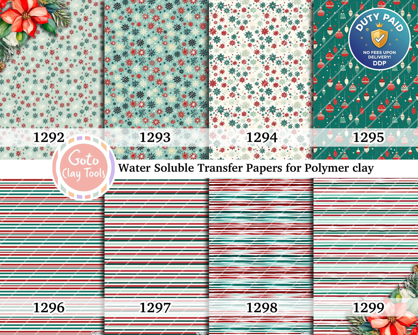 Water soluble Transfer paper for polymer clay, Christmas pattern, polymer clay image transfers, magic transfer paper