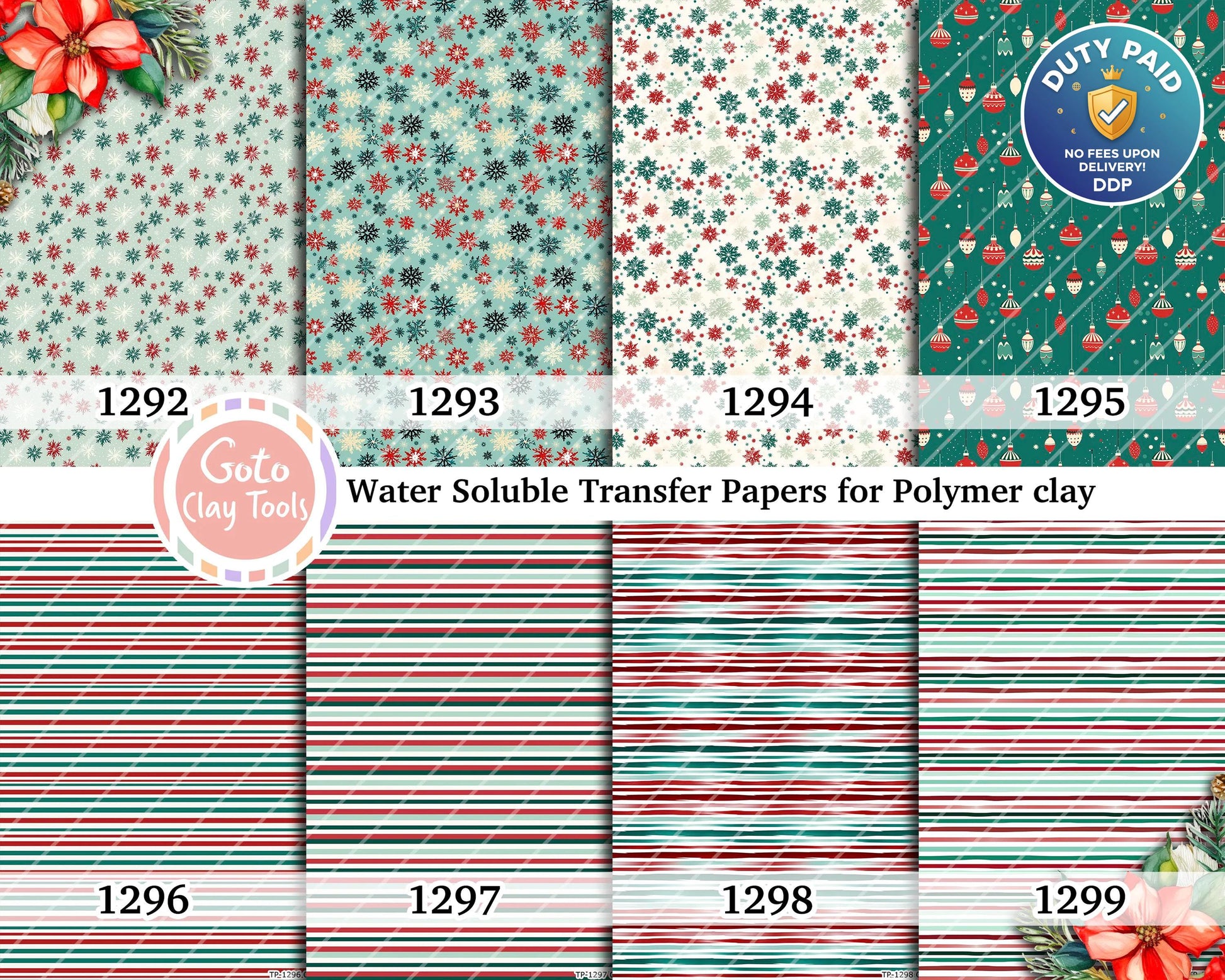 Water soluble Transfer paper for polymer clay, Christmas pattern, polymer clay image transfers, magic transfer paper