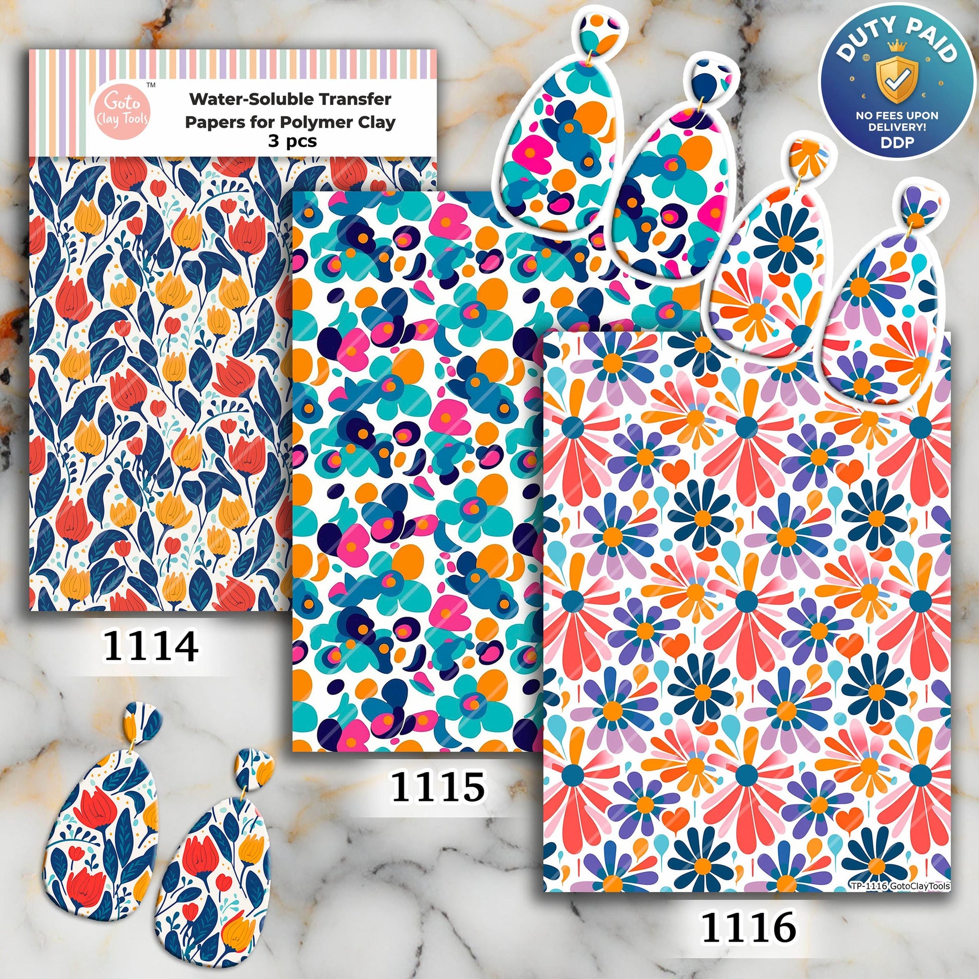 Water soluble Transfer paper for polymer clay, Abstract floral pattern, polymer clay image transfers, magic transfer paper