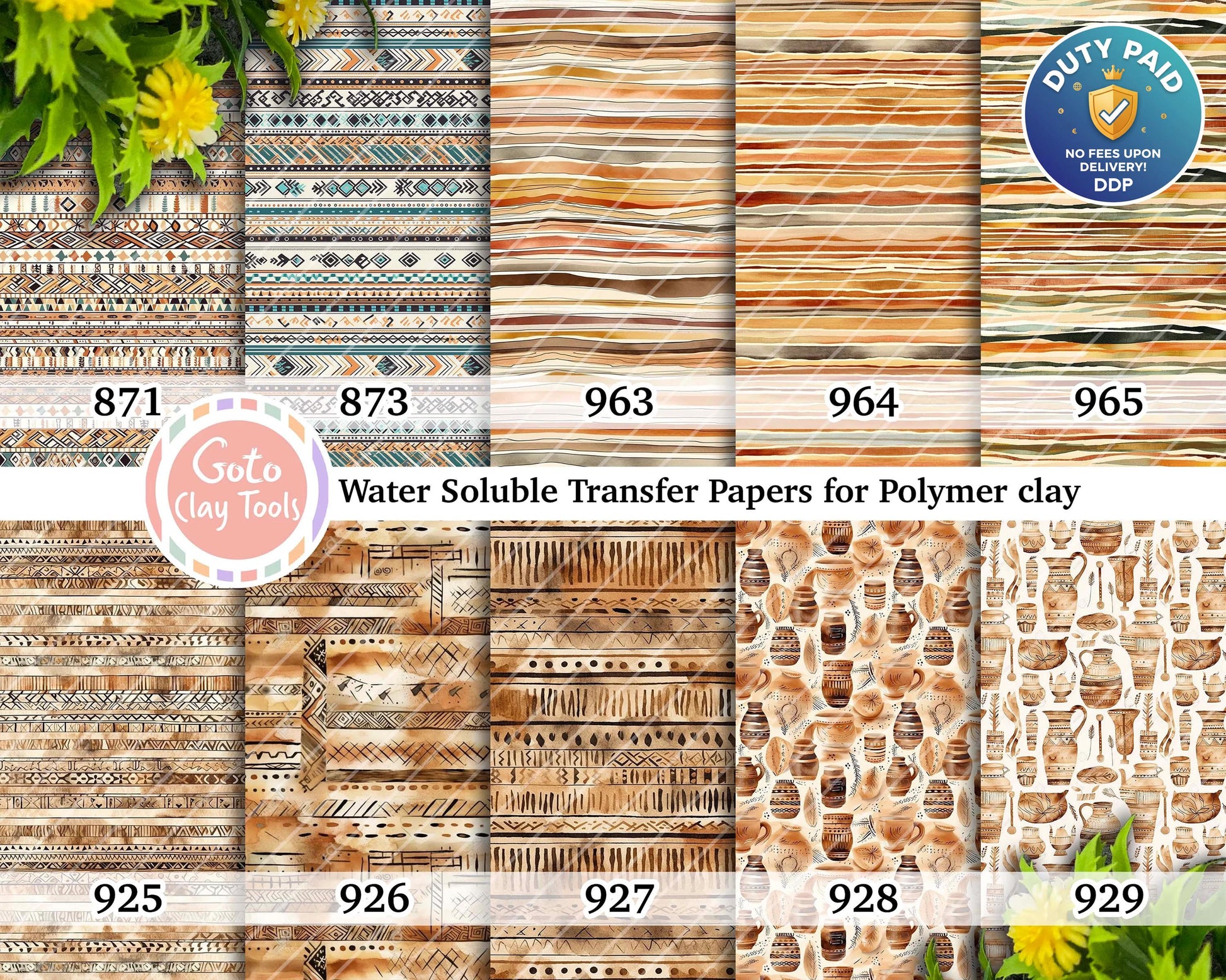 Watercolor Tribal Stripes Transfer Paper for Polymer Clay