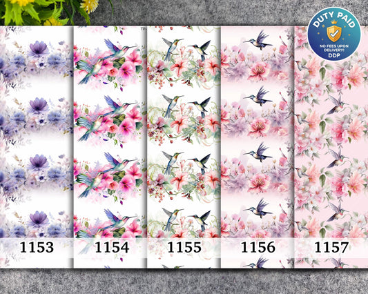 Water soluble Transfer paper for polymer clay, Hummingbird floral border transfer paper, polymer clay image transfers, magic transfer paper