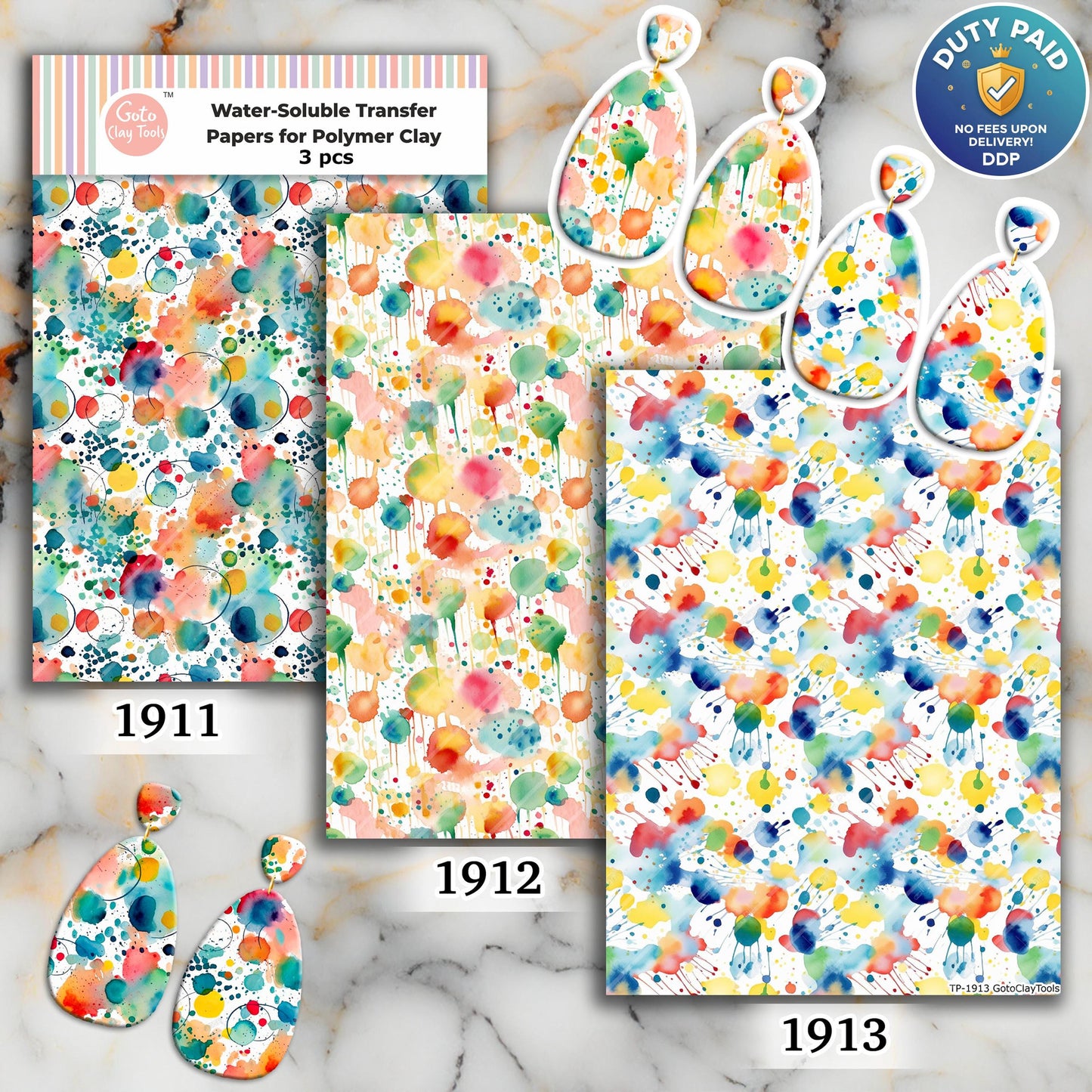 Watercolor Splash Transfer Paper for Polymer Clay: 4x5.5" Water Soluble Image Transfers