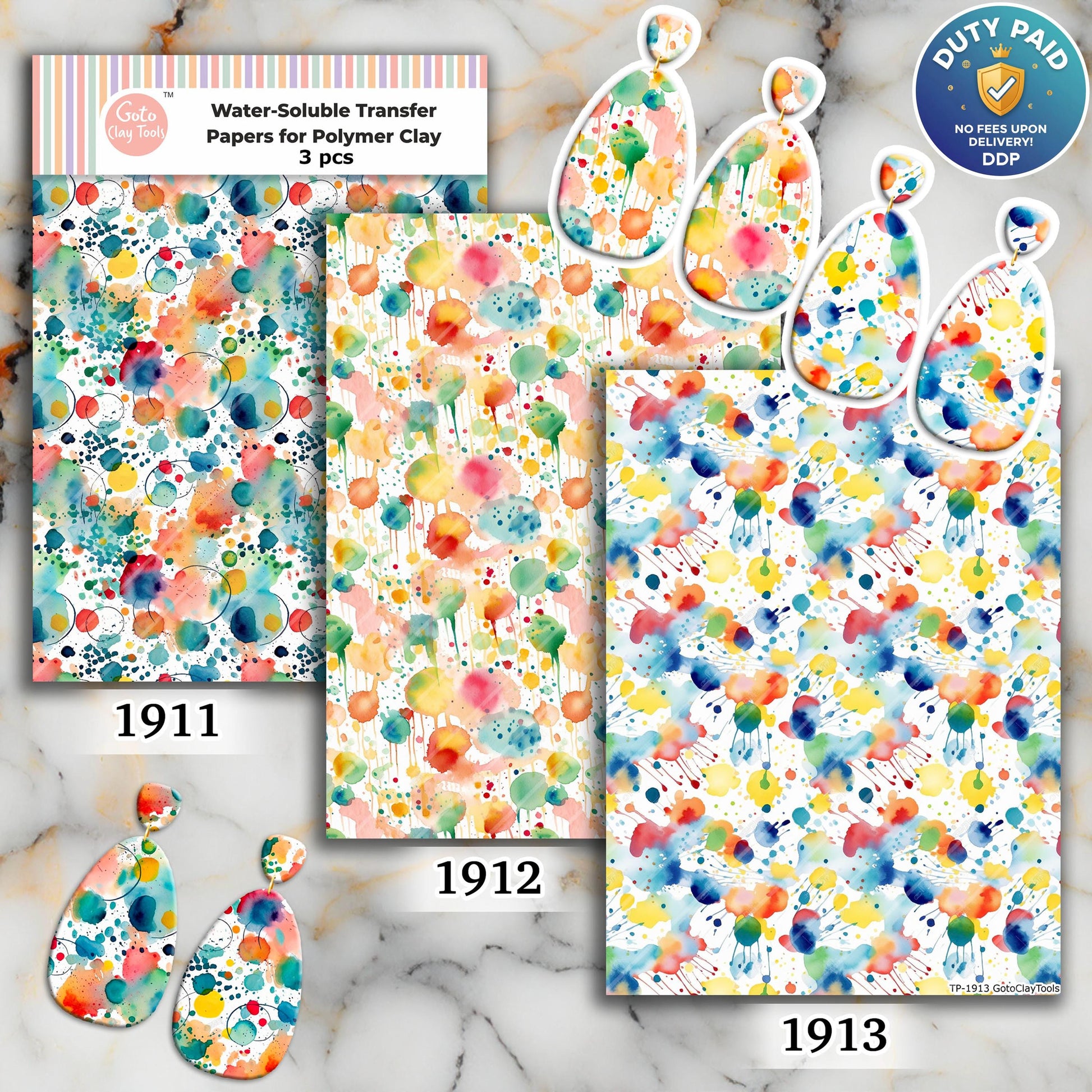 Watercolor Splash Transfer Paper for Polymer Clay: 4x5.5" Water Soluble Image Transfers