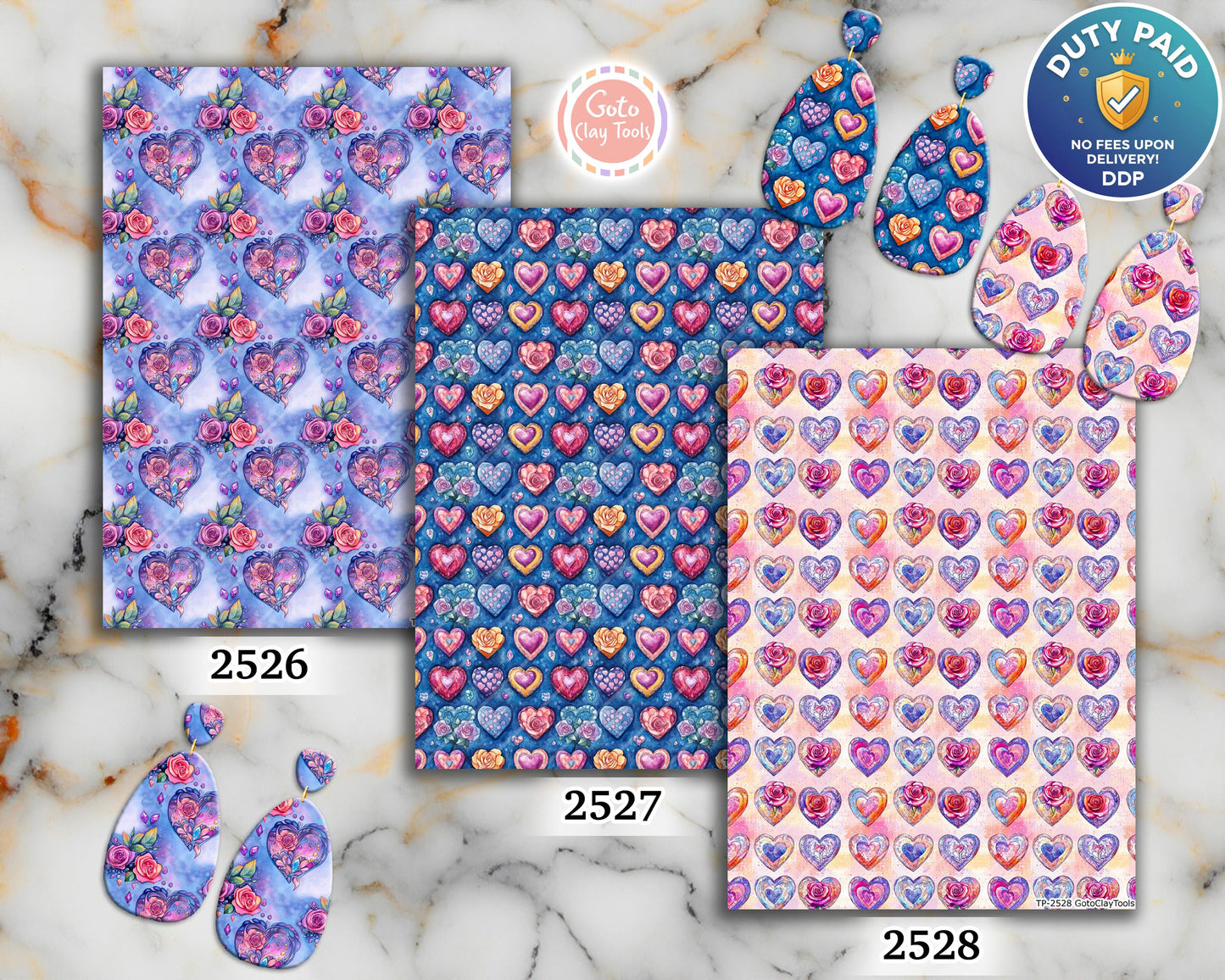 Rose Heart Polymer Clay Transfer Sheet: Valentine's Day (4x5.5 inches)