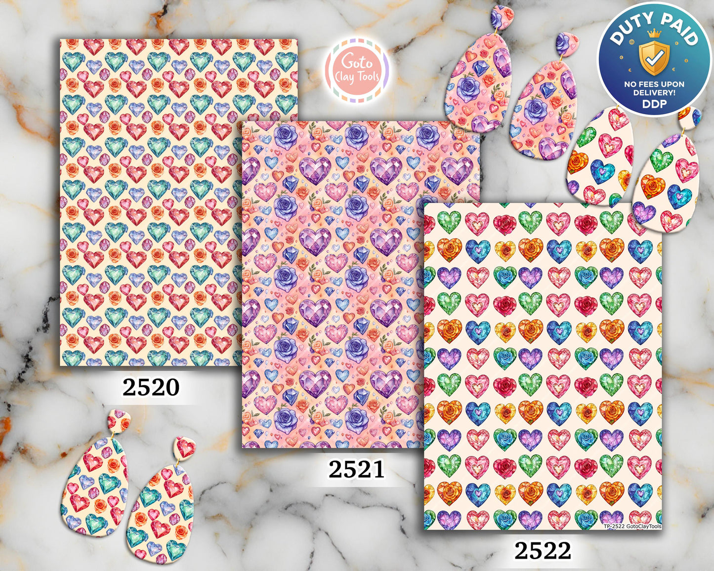 Heart Diamond Polymer Clay Transfer Sheet: Valentine Rose Design