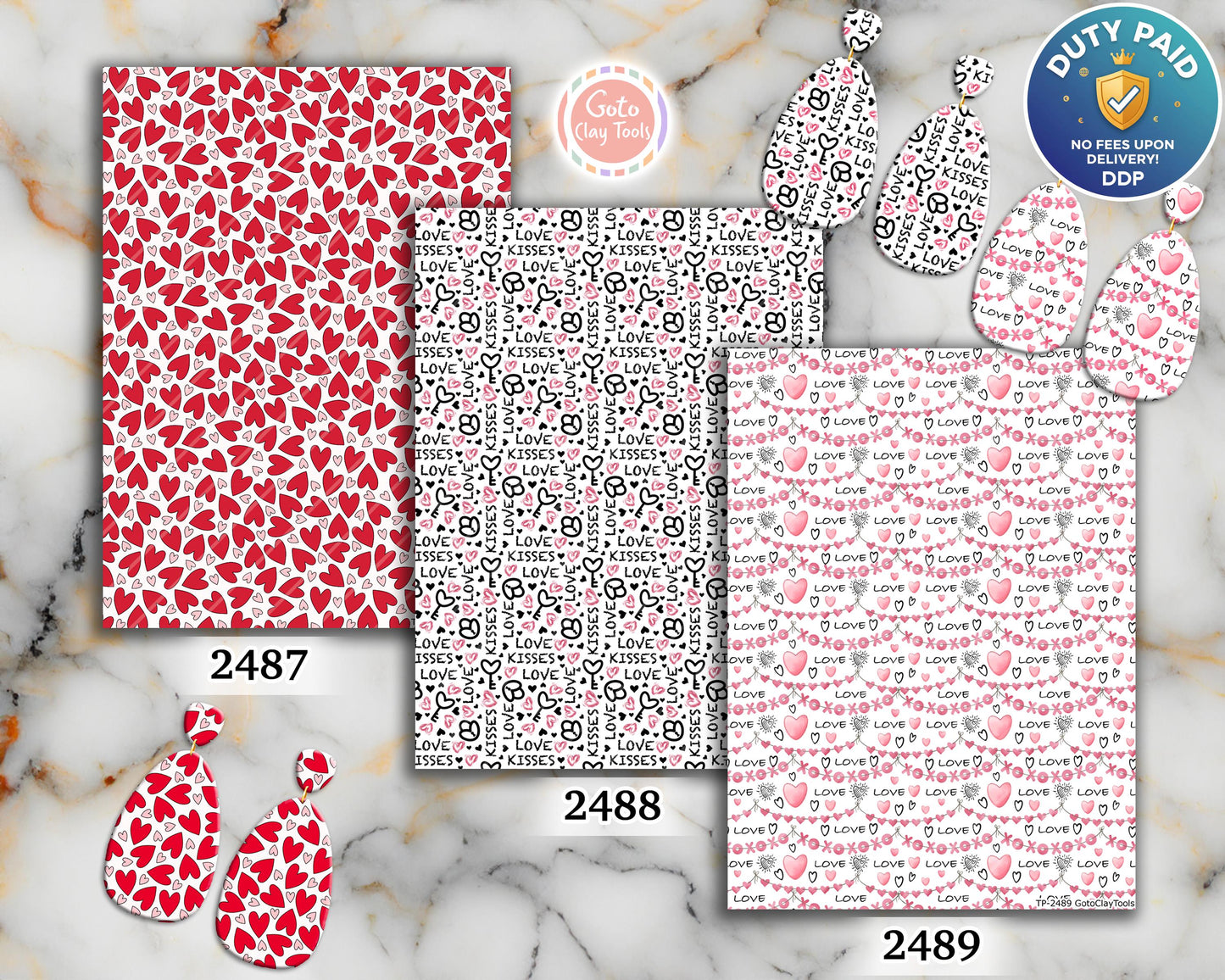 Valentine Heart Polymer Clay Transfer Sheet: Love & Kisses