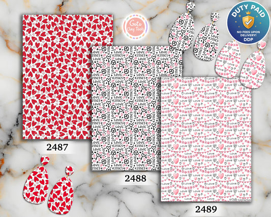 Valentine Heart Polymer Clay Transfer Sheet: Love & Kisses