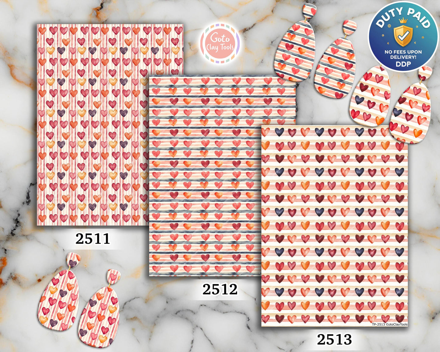Heart Stripes Polymer Clay Transfer Sheet: Valentine Clay Image (4x5.5 inches)