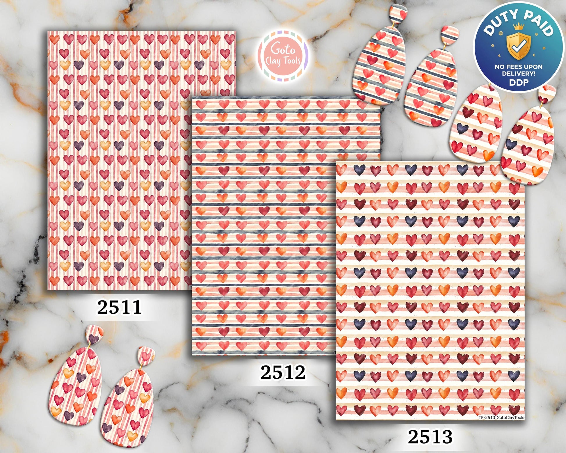 Heart Stripes Polymer Clay Transfer Sheet: Valentine Clay Image (4x5.5 inches)